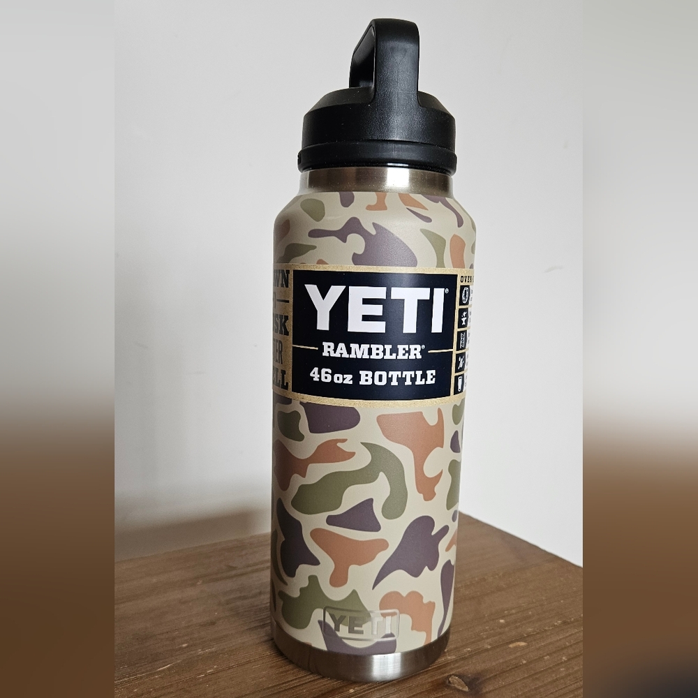 YETI Rambler 46oz Bottle with Tan Camo Design